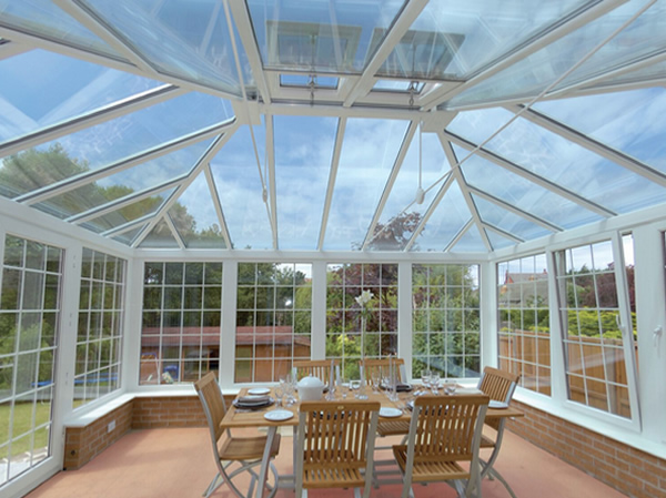 Conservatory sunroom with glass ceiling